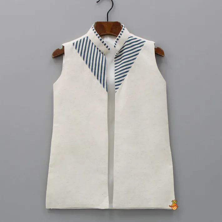 Online Off White Kurta With Front Open Jacket And Churidar BOY Indian Ethnic Wear | Ethnic Sets