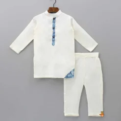 Sale Off White Kurta With Stylish Hem Jacket And Pyjama BOY Twinning Sets | Indian Ethnic Wear