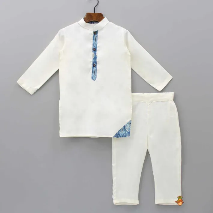 Sale Off White Kurta With Stylish Hem Jacket And Pyjama BOY Twinning Sets | Indian Ethnic Wear