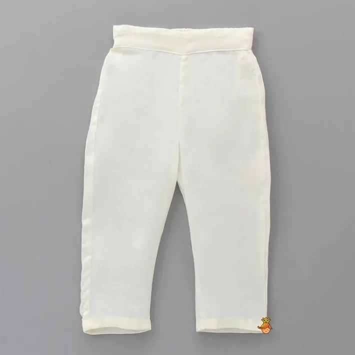 Sale Off White Kurta With Stylish Hem Jacket And Pyjama BOY Twinning Sets | Indian Ethnic Wear