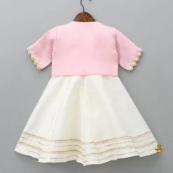 Fashion Off White Kurti With Pink Organza Jacket Ethnic Wear