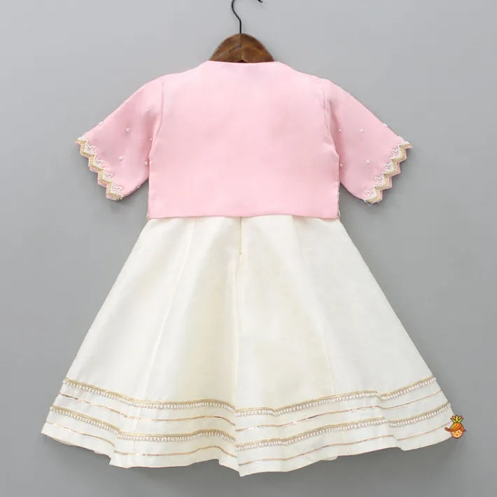 Fashion Off White Kurti With Pink Organza Jacket Ethnic Wear