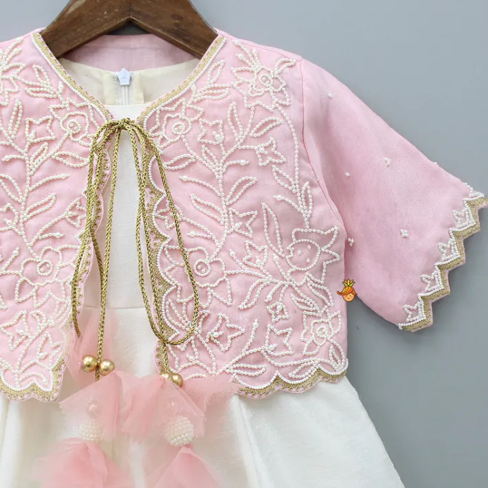 Fashion Off White Kurti With Pink Organza Jacket Ethnic Wear