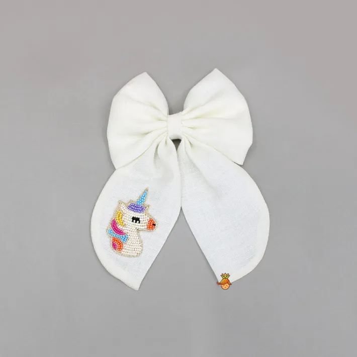Outlet Off White Multicolour Embroidered Unicorn Bowie Hair Clip Hair Accessories | Hair Clips