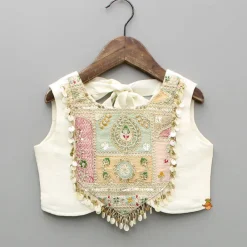 Sale Off White Multicolour Embroidered And Embellished Top With Lehenga Ethnic Wear | Lehengas & Ghagras