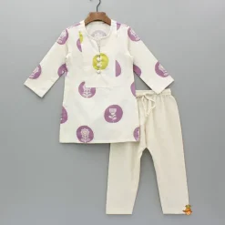 Clearance Off White Printed Kurta And Pyjama BOY Twinning Sets | Indian Ethnic Wear