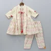Sale Off White Printed Top With Front Tie-Up Knot Jacket And Pant Ethnic Wear | Churidars & Salwars