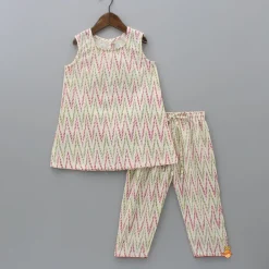 Sale Off White Printed Top With Front Tie-Up Knot Jacket And Pant Ethnic Wear | Churidars & Salwars