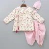 Clearance Off White Tie Up Angarkha Kurta And Dhoti With Pink Mukut BOY Indian Ethnic Wear | Ethnic Sets
