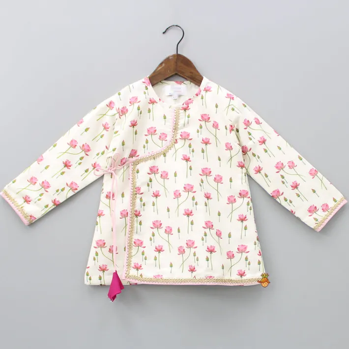 Clearance Off White Tie Up Angarkha Kurta And Dhoti With Pink Mukut BOY Indian Ethnic Wear | Ethnic Sets