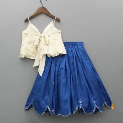 Hot Off White Tie Up Strap Top And Faux Mirror Work Lehenga Ethnic Wear | Lehengas & Ghagras
