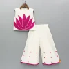 Online Off White Top With Pink Lotus Applique Embroidery And Palazzo Ethnic Wear | Palazzos & Shararas