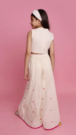 Online Off White Top With Pink Lotus Applique Embroidery And Palazzo Ethnic Wear | Palazzos & Shararas