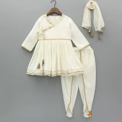 Best Off White Velvet Lace Detailed Kurti And Tulip Dhoti With Net Dupatta Ethnic Wear | Dhotis & Patialas