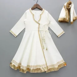 Clearance Off White Wrap Style Lace Detailed Anarkali With Dupatta Ethnic Wear | Sarees & Anarkalis