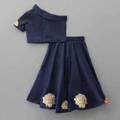 New One Shoulder Blue Top And Floral Lehenga Twinning Sets | Ethnic Wear