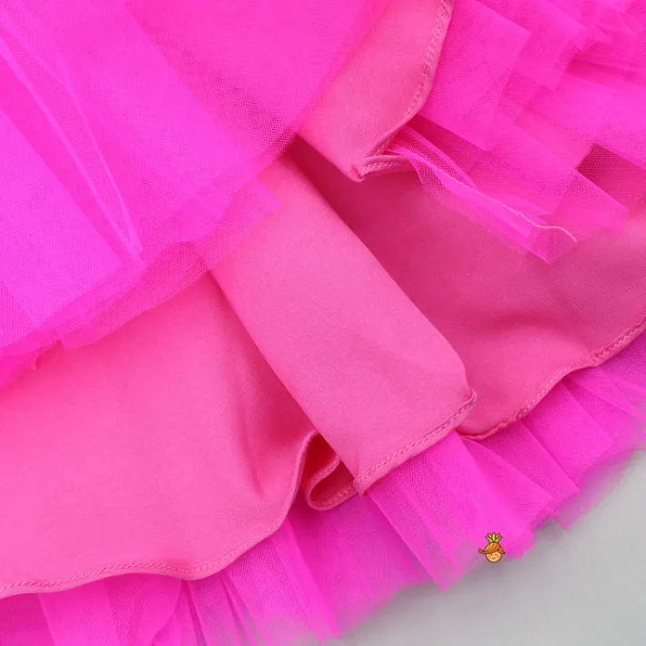 Fashion One Shoulder Bow Enhanced Pink And Black Net Dress Dresses & Sets | Dresses