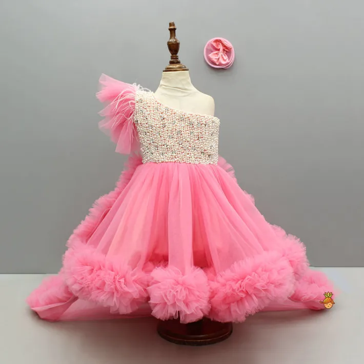 Fashion One Shoulder Embellished Dress With Detachable Trial And Bow With Matching Swirled Bowie Hairclip Dresses & Sets | Dresses