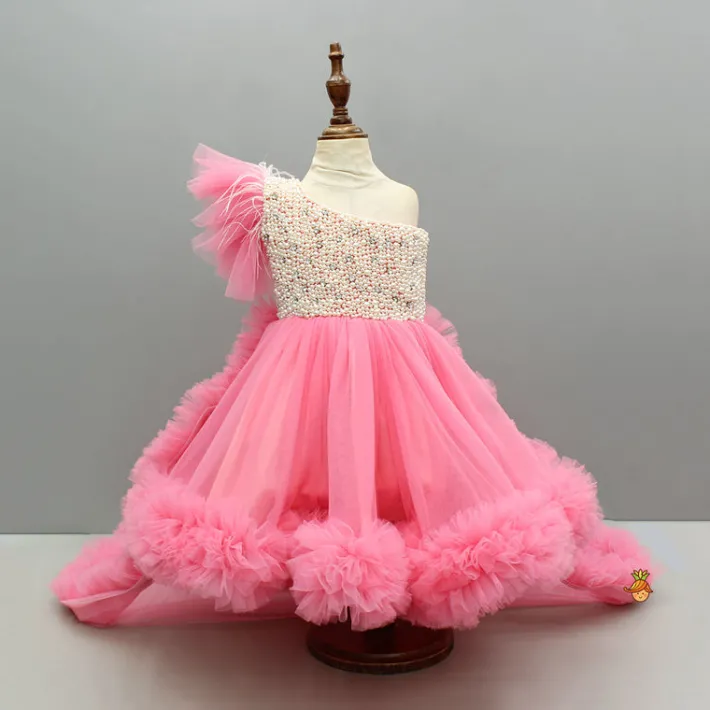 Fashion One Shoulder Embellished Dress With Detachable Trial And Bow With Matching Swirled Bowie Hairclip Dresses & Sets | Dresses