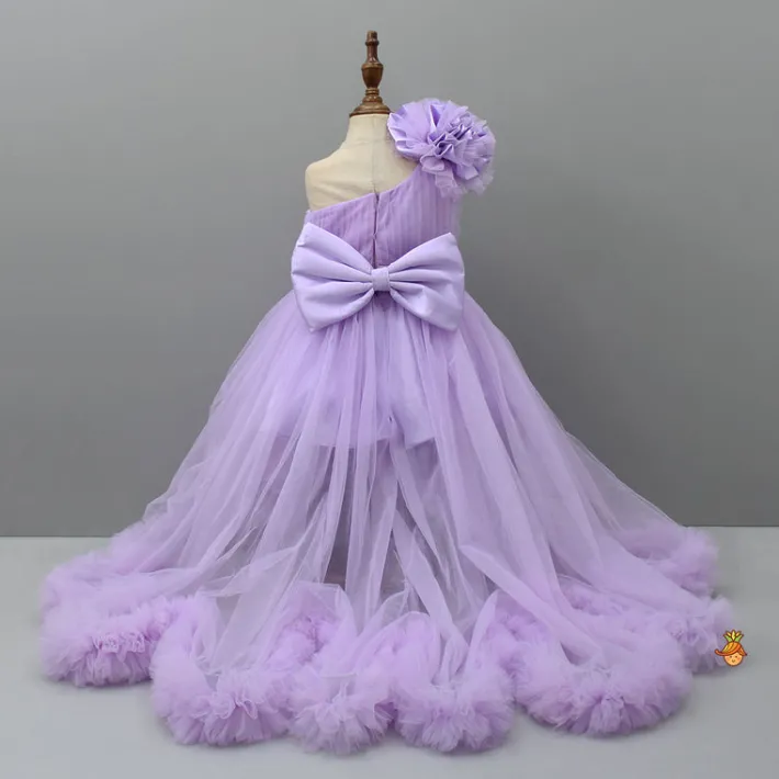 Outlet One Shoulder Flower Embellished High Low Dress With Matching Swirled Bow Headband Dresses & Sets | Dresses