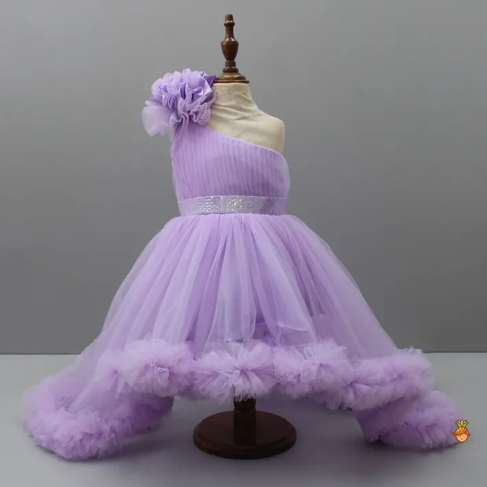 Outlet One Shoulder Flower Embellished High Low Dress With Matching Swirled Bow Headband Dresses & Sets | Dresses
