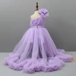 Outlet One Shoulder Flower Embellished High Low Dress With Matching Swirled Bow Headband Dresses & Sets | Dresses