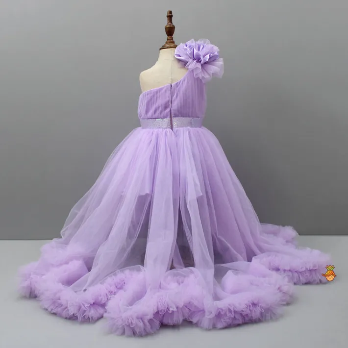 Outlet One Shoulder Flower Embellished High Low Dress With Matching Swirled Bow Headband Dresses & Sets | Dresses