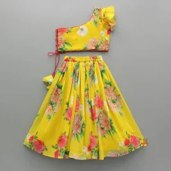 Clearance One Shoulder Flower Printed Top And Frilly Lehenga Ethnic Wear | Lehengas & Ghagras