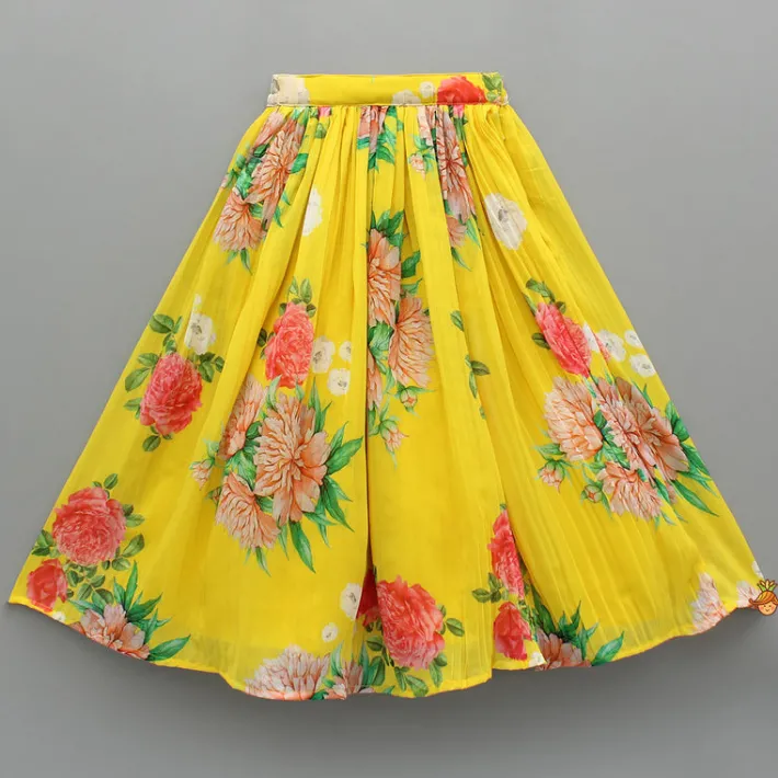 Clearance One Shoulder Flower Printed Top And Frilly Lehenga Ethnic Wear | Lehengas & Ghagras