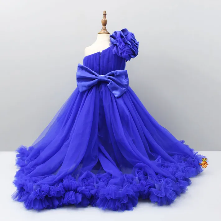 Clearance One Shoulder High Low Blue Dress With Matching Head Band And Detachable Bow Dresses & Sets | Dresses