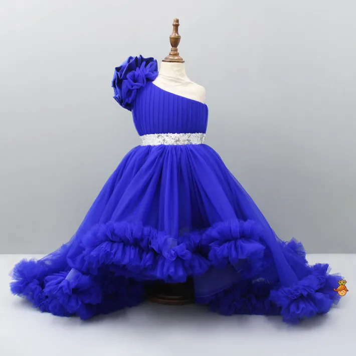 Clearance One Shoulder High Low Blue Dress With Matching Head Band And Detachable Bow Dresses & Sets | Dresses