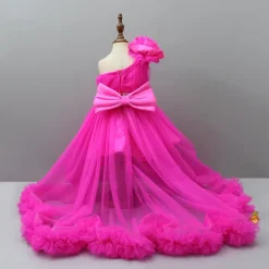 Outlet One Shoulder High Low Pink Dress With Matching Head Band And Detachable bow Dresses & Sets | Dresses