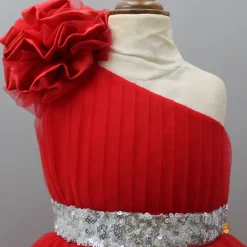 Online One Shoulder High Low Red Dress With Matching Hairclip And Detachable bow Dresses & Sets | Dresses