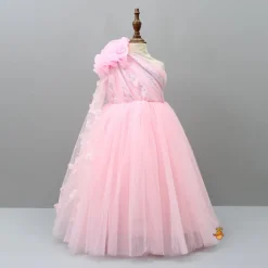 Clearance One Shoulder Pink Net Drape Gown Dresses & Sets | Gowns