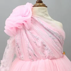 Clearance One Shoulder Pink Net Drape Gown Dresses & Sets | Gowns