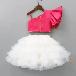 Discount One Shoulder Pink Top With Flared Skirt Dresses & Sets | Sets