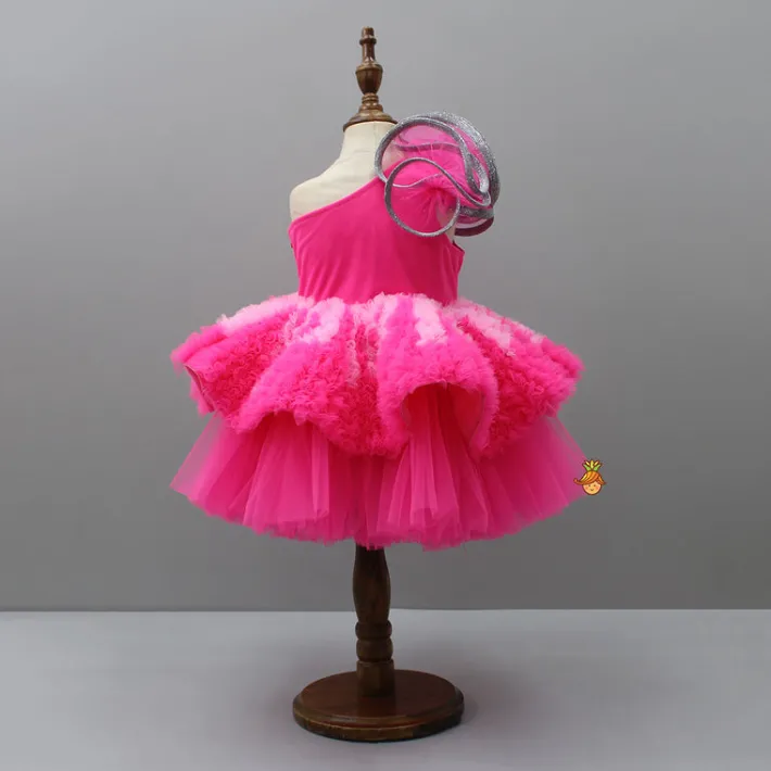 Clearance One Shoulder Ruffle Layered Net Pink Dress Dresses & Sets | Dresses