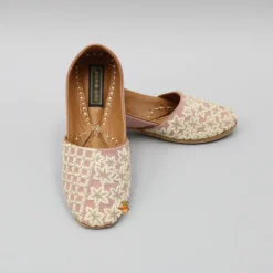 Online Onion Pink Checks And Floral Embroidered Jutti BOY Shoes