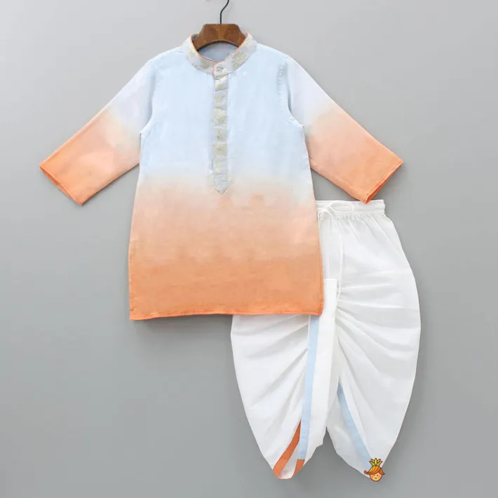 Fashion Orange And Blue Ombre Kurta With Dhoti BOY Twinning Sets | Indian Ethnic Wear
