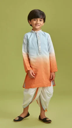 Fashion Orange And Blue Ombre Kurta With Dhoti BOY Twinning Sets | Indian Ethnic Wear