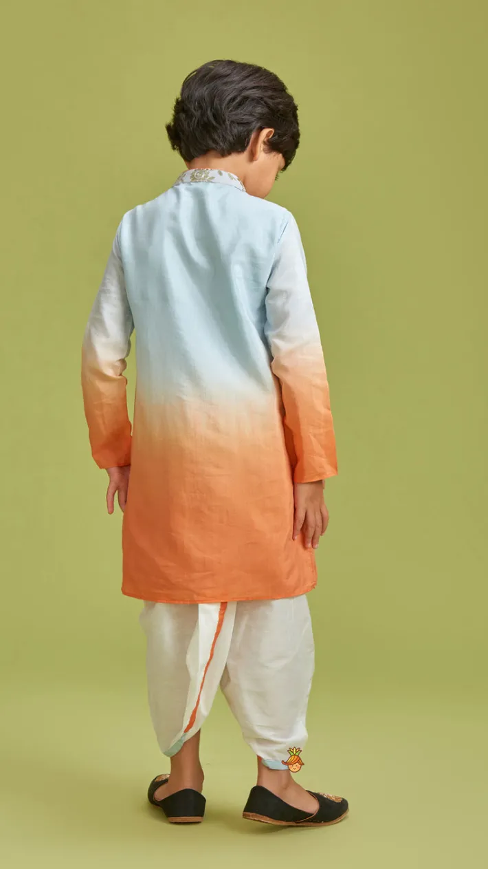 Fashion Orange And Blue Ombre Kurta With Dhoti BOY Twinning Sets | Indian Ethnic Wear