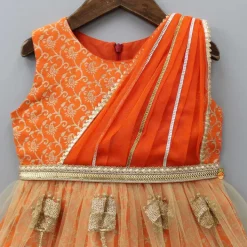 Outlet Orange Brocade Anarkali With Detachable Belt And Net Dupatta Ethnic Wear | Sarees & Anarkalis