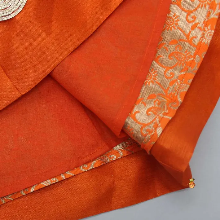 Outlet Orange Brocade Anarkali With Detachable Belt And Net Dupatta Ethnic Wear | Sarees & Anarkalis