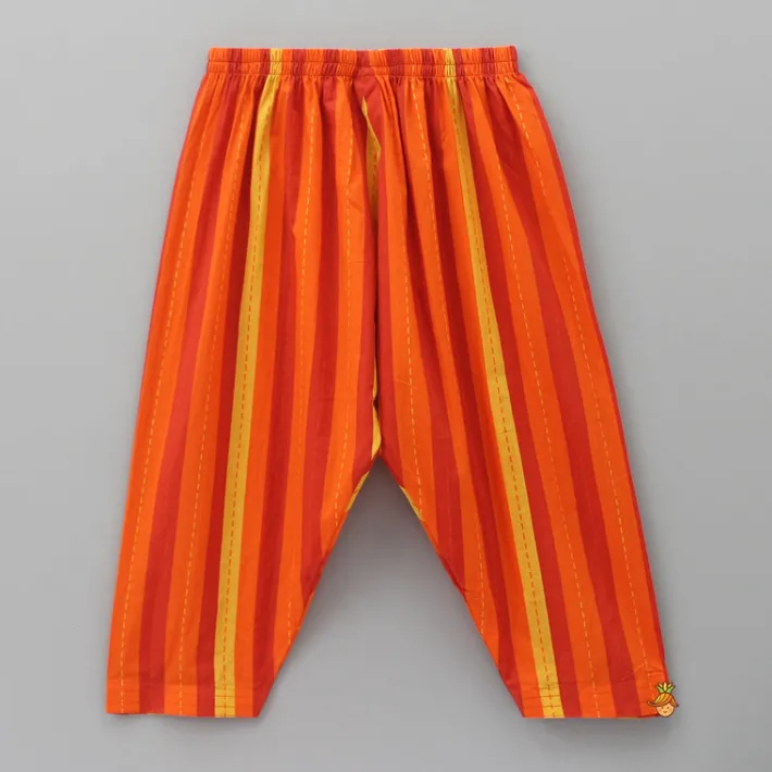 Fashion Orange Checks Printed Kurta With Striped Pyjama BOY Indian Ethnic Wear | Ethnic Sets