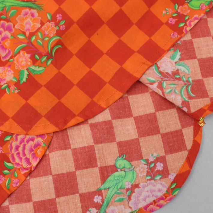 Fashion Orange Checks Printed Kurta With Striped Pyjama BOY Indian Ethnic Wear | Ethnic Sets