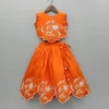 Fashion Orange Embroidered Dual Back Knot Detailed Top And Lehenga With Scalloped Hem Detailing Ethnic Wear | Lehengas & Ghagras