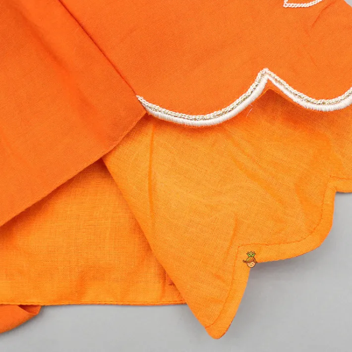 Fashion Orange Embroidered Dual Back Knot Detailed Top And Lehenga With Scalloped Hem Detailing Ethnic Wear | Lehengas & Ghagras