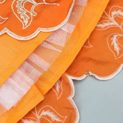 Fashion Orange Embroidered Dual Back Knot Detailed Top And Lehenga With Scalloped Hem Detailing Ethnic Wear | Lehengas & Ghagras