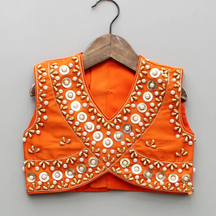 Discount Orange Embroidered Top And Lehenga With Attached Dupatta Ethnic Wear | Lehengas & Ghagras