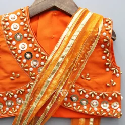 Discount Orange Embroidered Top And Lehenga With Attached Dupatta Ethnic Wear | Lehengas & Ghagras
